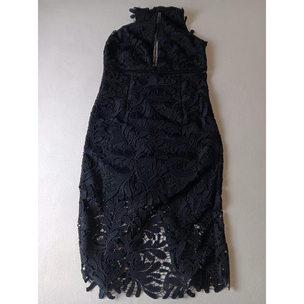 Bardot Dress Womens 8 Black Floral Lace High Neck Bodycon Midi Cocktail Party
